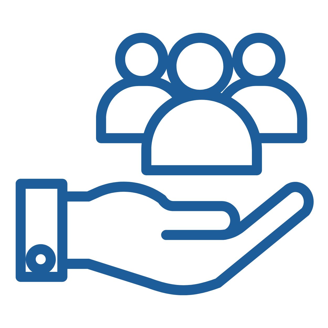 Stylised icon of hand supporting people