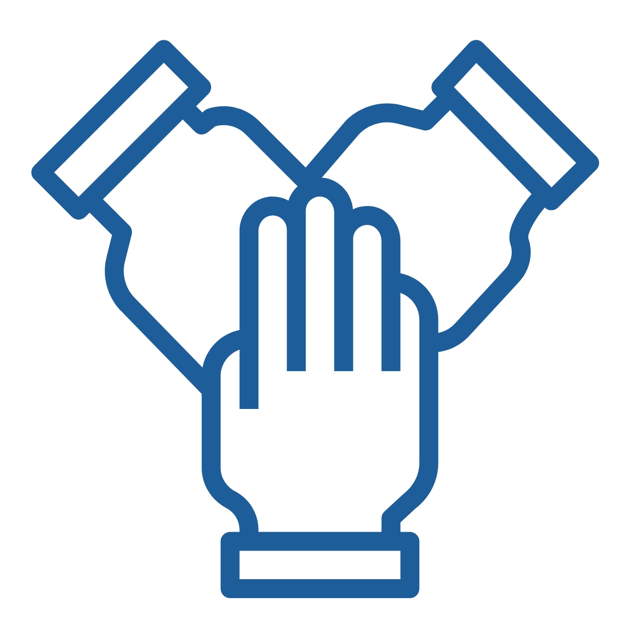 Stylised icon of hands layered on top of each other